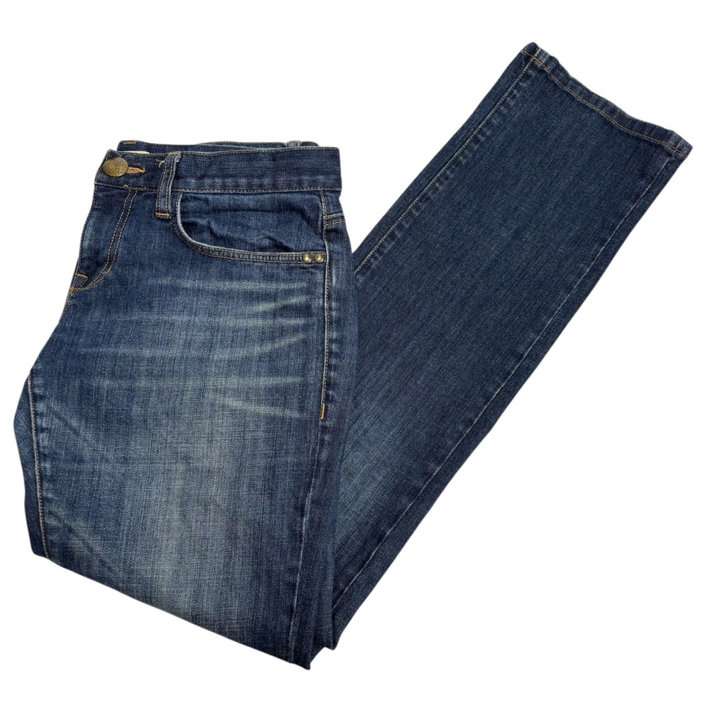 CAbi woman’s straight leg dark wash distressed jeans